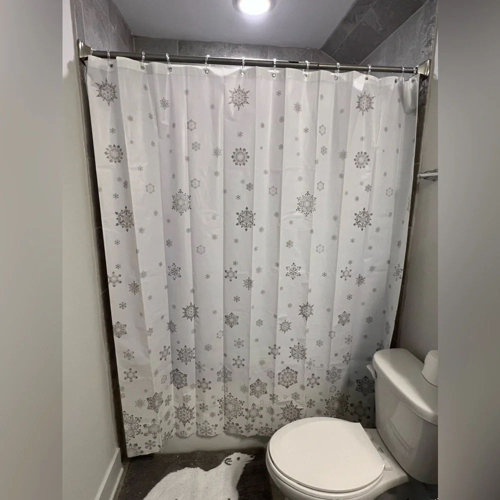 Farmhouse Snowflake Shower Curtain White Gray Winter Holiday Bathroom Decor